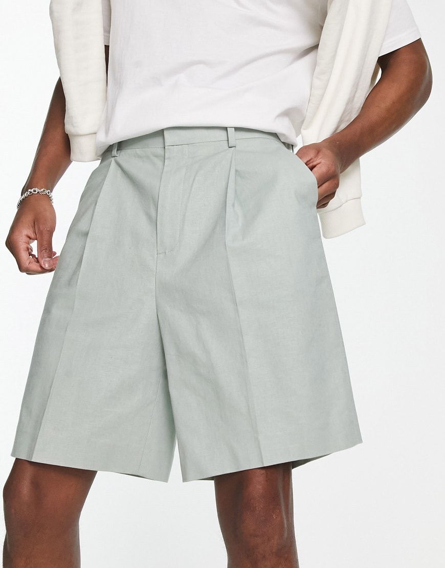 ASOS DESIGN smart wide linen mix shorts