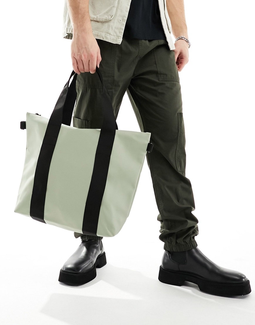 Rains Tote mini waterproof tote with crossbody strap in sage green | ASOS Style Feed