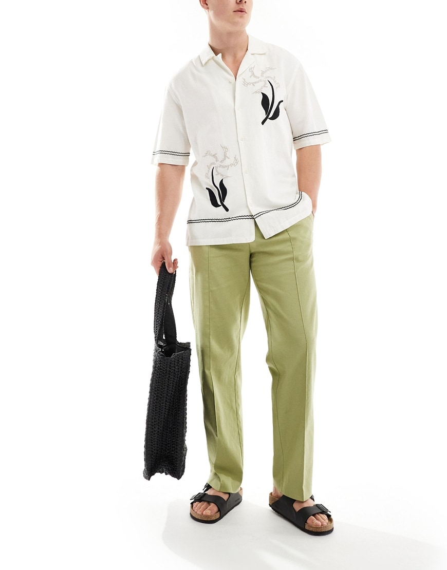 ASOS DESIGN smart straight leg linen blend trousers in sage green | ASOS Style Feed