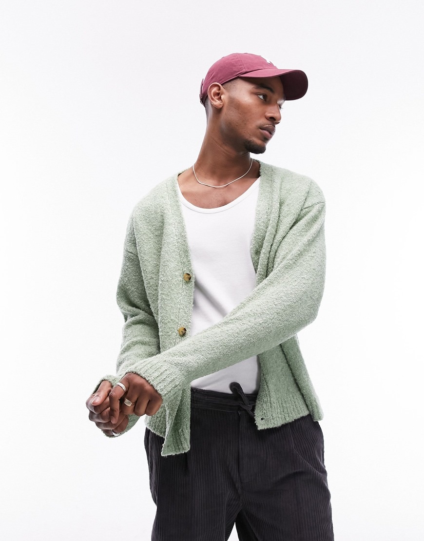 Topman boucle cardigan in sage | ASOS Style Feed