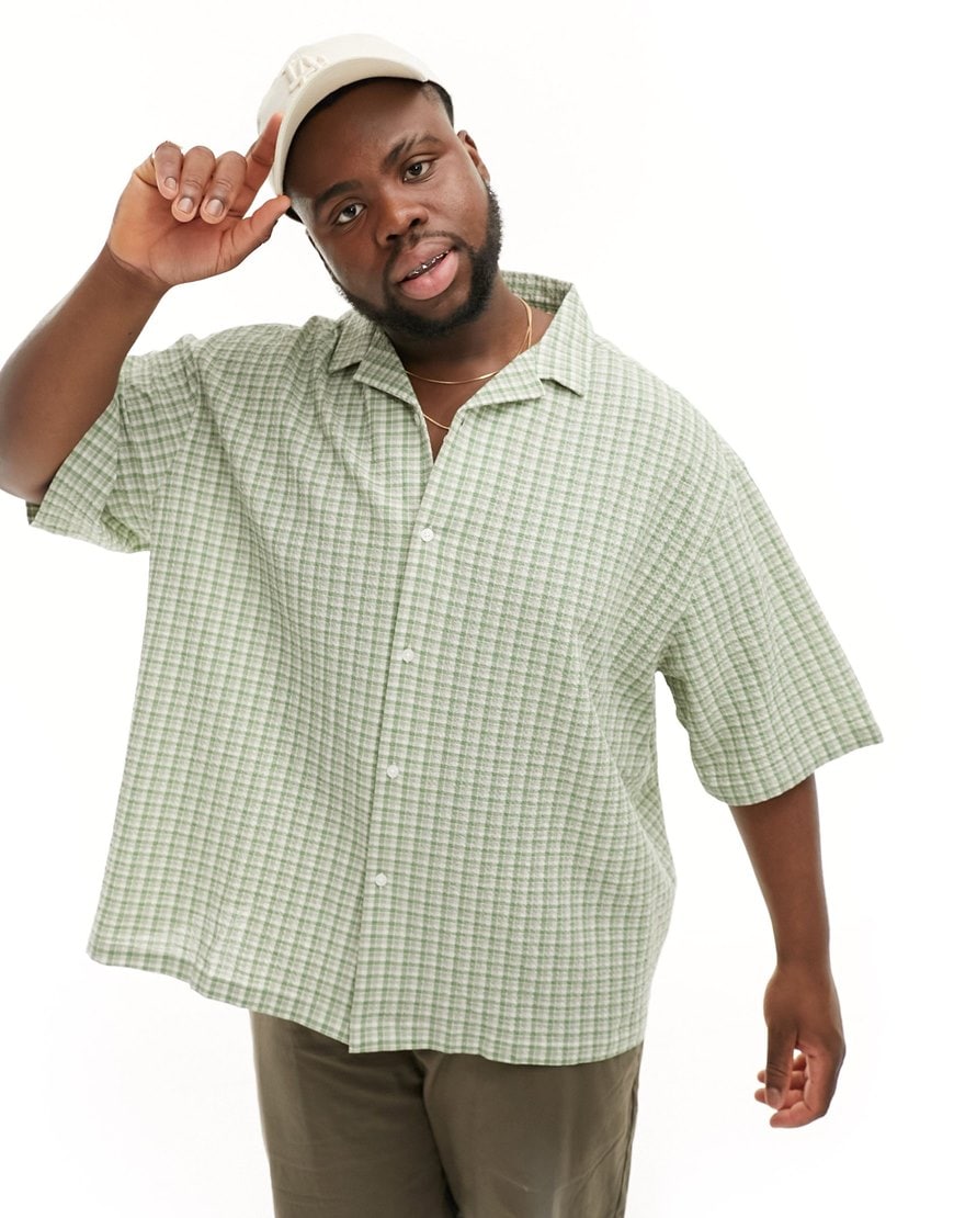 ASOS DESIGN boxy oversized revere shirt in sage dad check | ASOS Style Feed