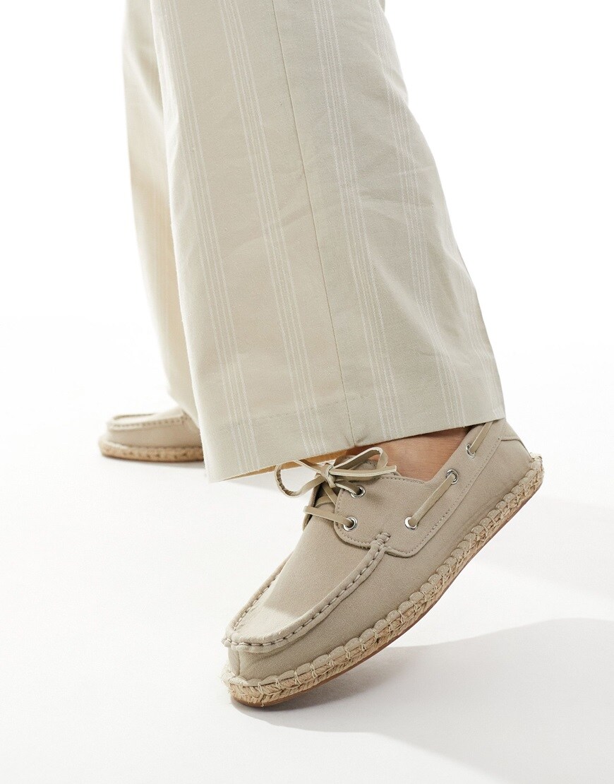 ASOS DESIGN boat shoe espadrilles in stone canvas