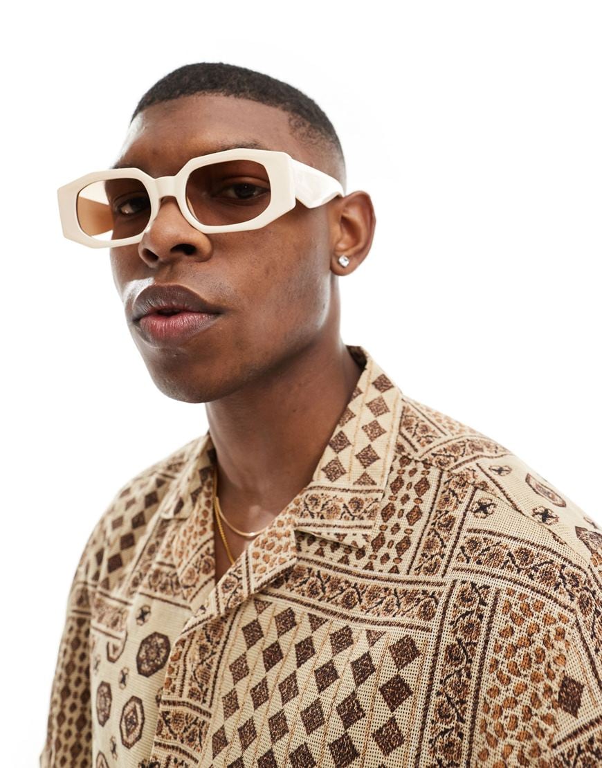 ASOS DESIGN rectangle sunglasses in cream