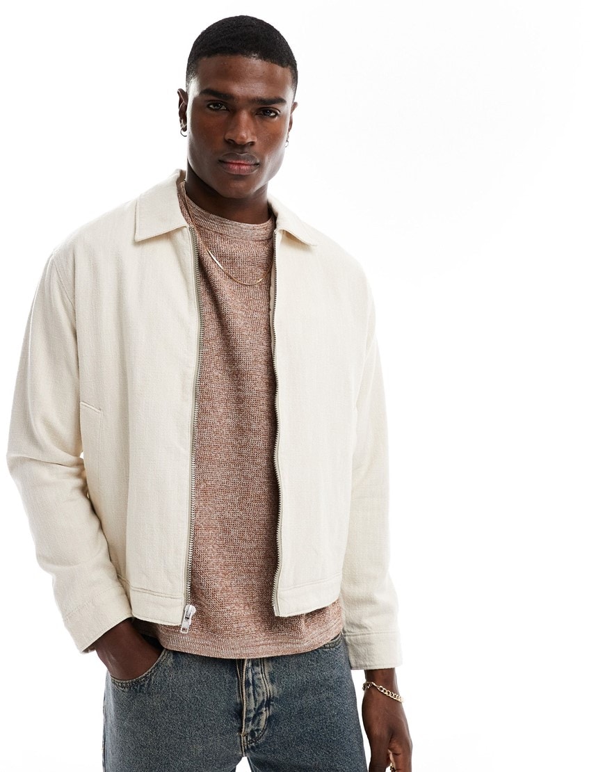 Abercrombie & Fitch lightweight linen zip front harrington jacket | ASOS Style Feed