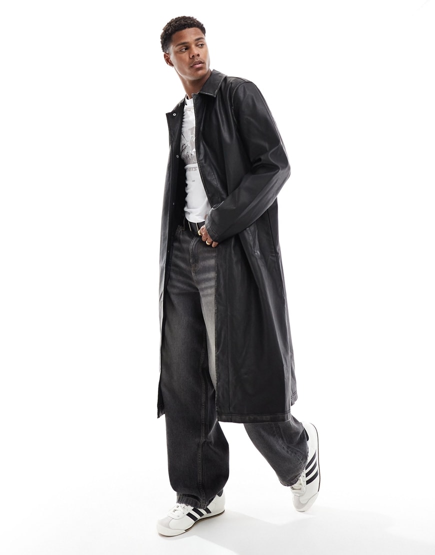 ASOS DESIGN oversized distressed faux leather trench coat | ASOS Style Feed