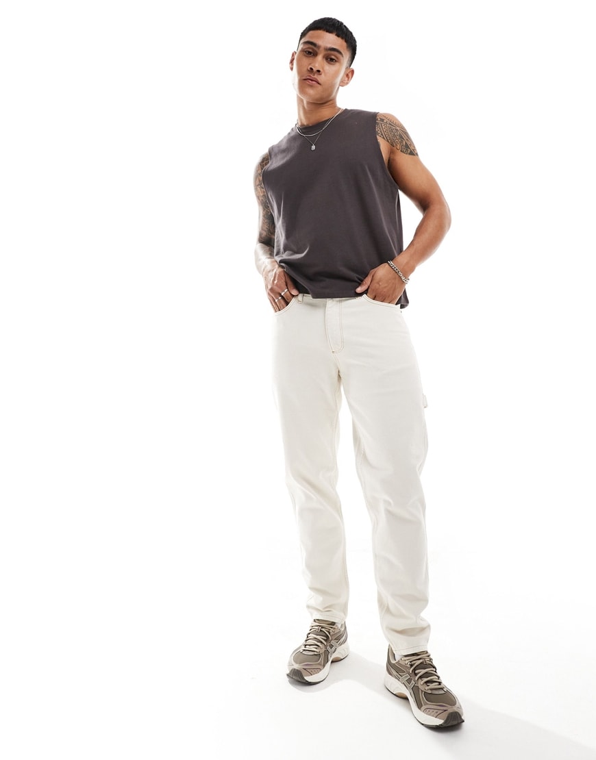 ASOS DESIGN classic rigid carpenter style jeans in ecru | ASOS Style Feed