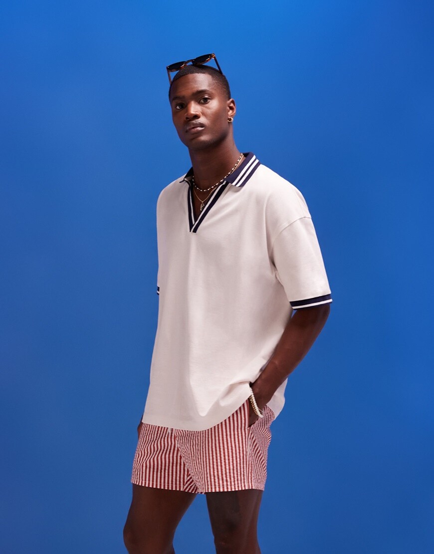 Model wearing striped shorts | ASOS Style Feed