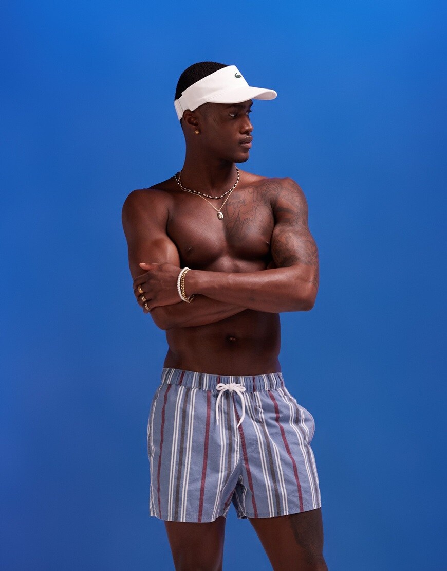 ASOS DESIGN swim shorts in mid length in blue acid wash | ASOS Style Feed