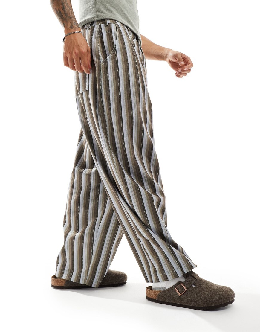 Reclaimed Vintage loose baggy cord pants in stripe