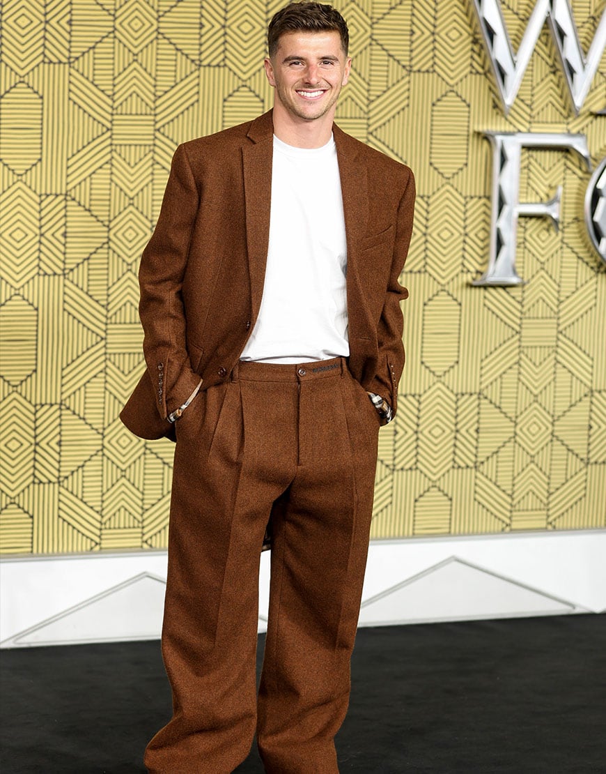 Mason Mount models oversized brown suit | ASOS Style Feed
