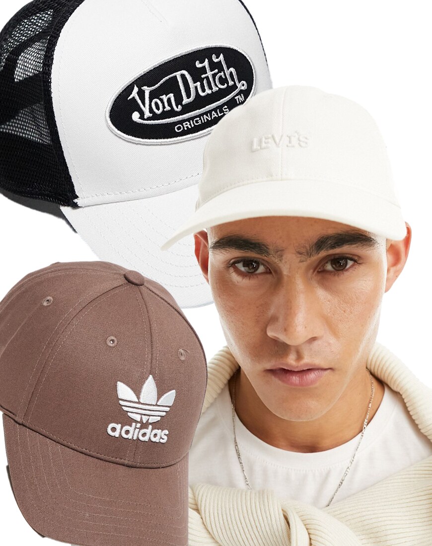 Collage of differing logo caps