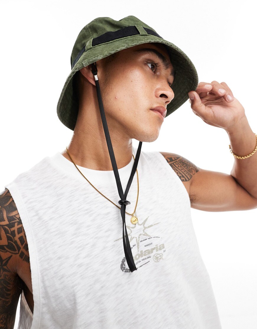 ASOS DESIGN bucket hat with contrast band in washed khaki