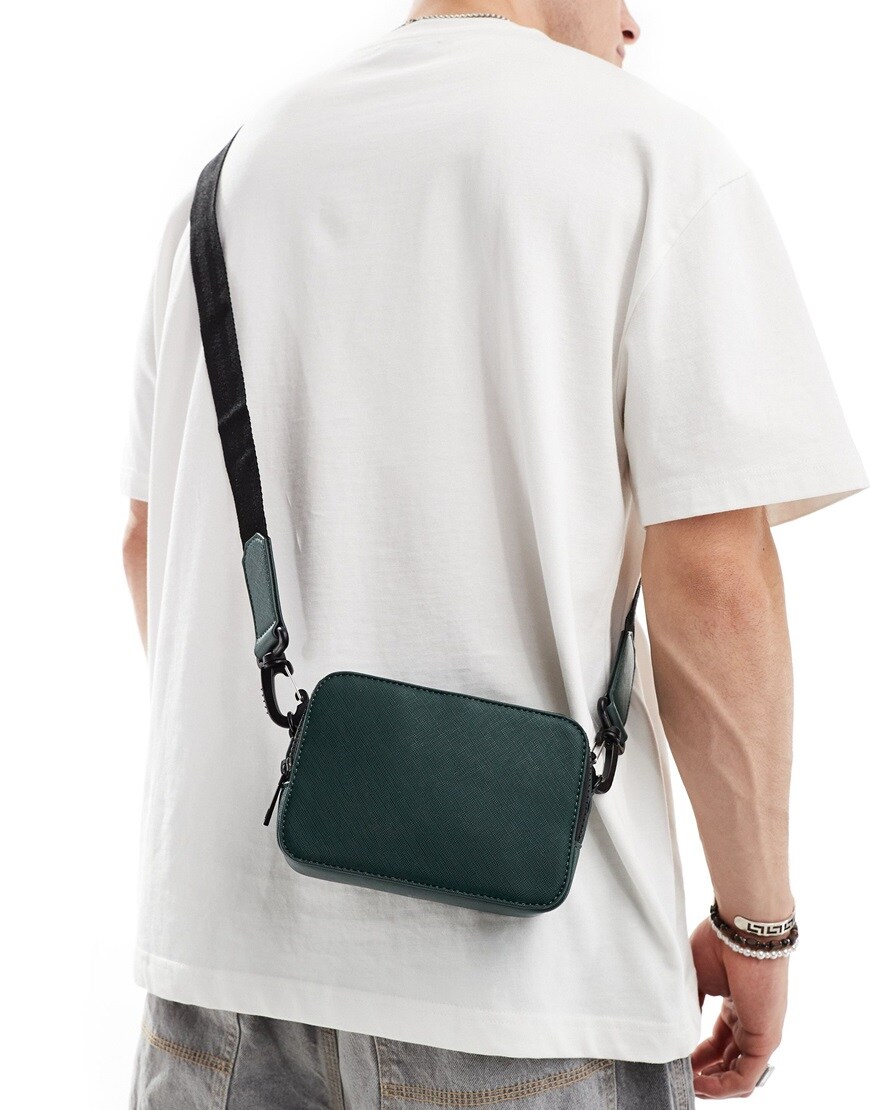 ASOS DESIGN faux leather cross body camera bag in green