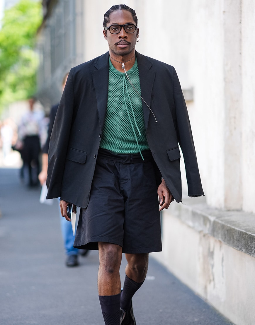 Guest wearing an oversized blazer and shorts | ASOS Style Feed