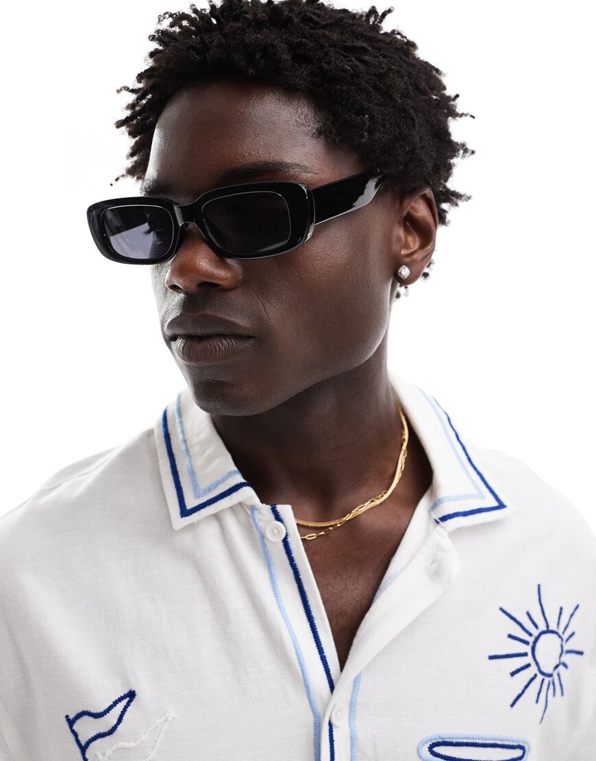 ASOS DESIGN chunky rectangle sunglasses with black lens in black | ASOS Style Feed