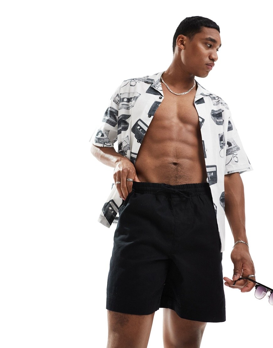 ASOS DESIGN wide linen shorts in black | ASOS Style Feed