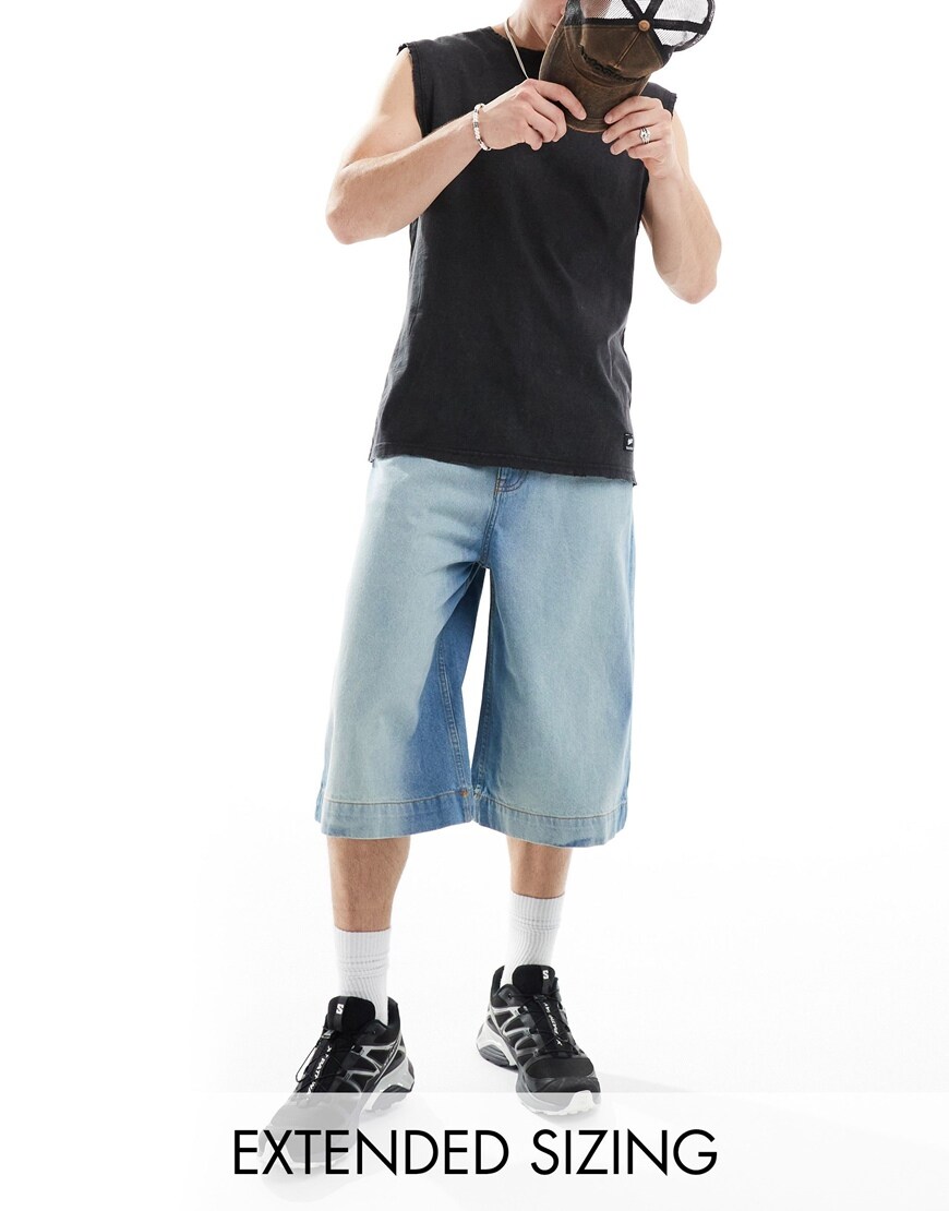  ASOS DESIGN super long length denim jorts in ombre blue wash | ASOS Style Feed