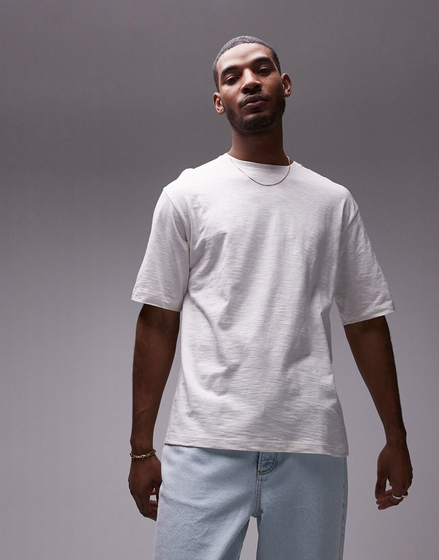 Topman oversized fit linen look t-shirt in ecru
