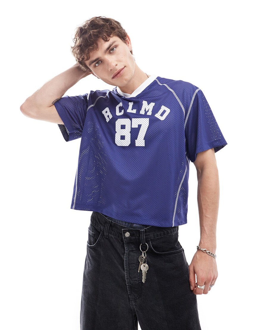  Reclaimed Vintage cropped boxy airtex football t shirt in blue | ASOS Style Feed