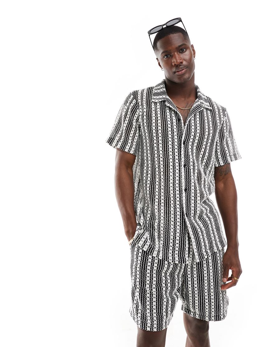South Beach beach set in crochet black and white stripe