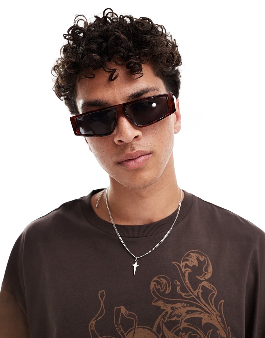 ASOS DESIGN flatbrow sunglasses with smoke lens in dark tortoiseshell