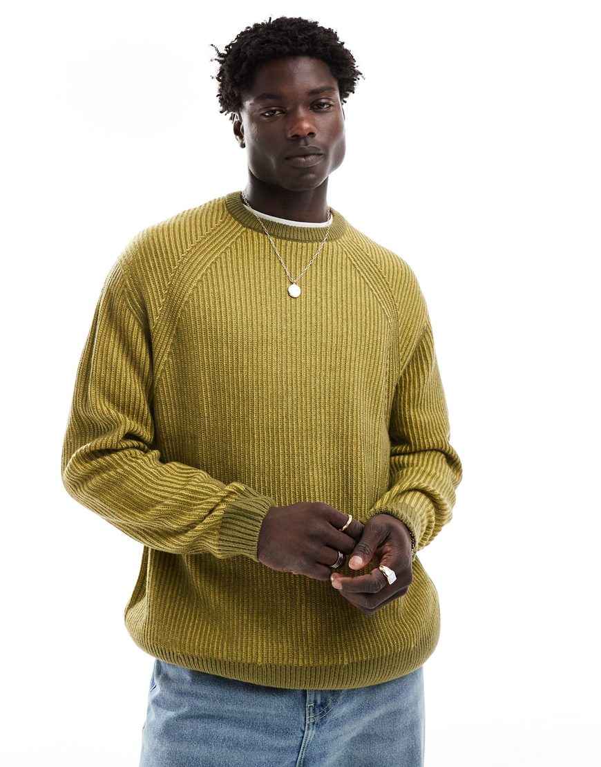ASOS DESIGN oversized rib knit pleated fisherman sweater in chartreuse