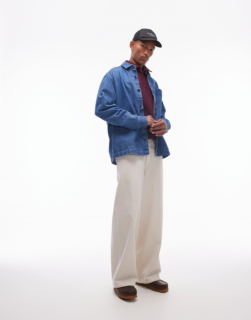 Topman long sleeve shacket in blue denim