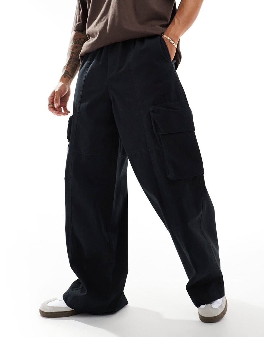 ASOS DESIGN super baggy cargo pants with panel details in black