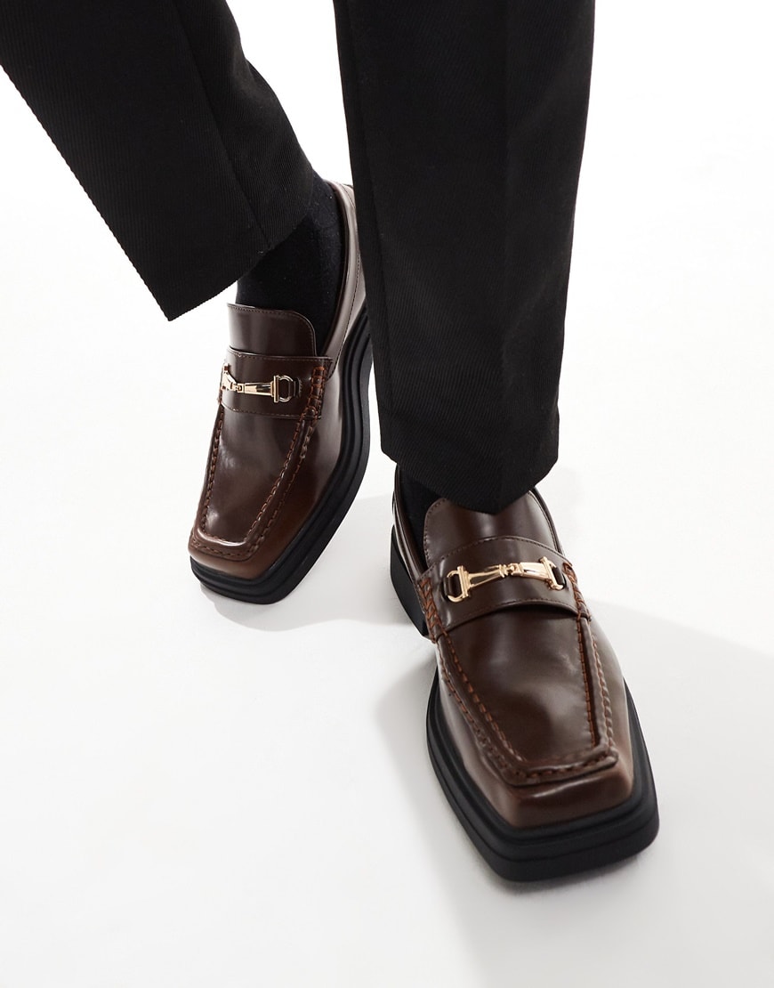 Brown leather chunky loafers