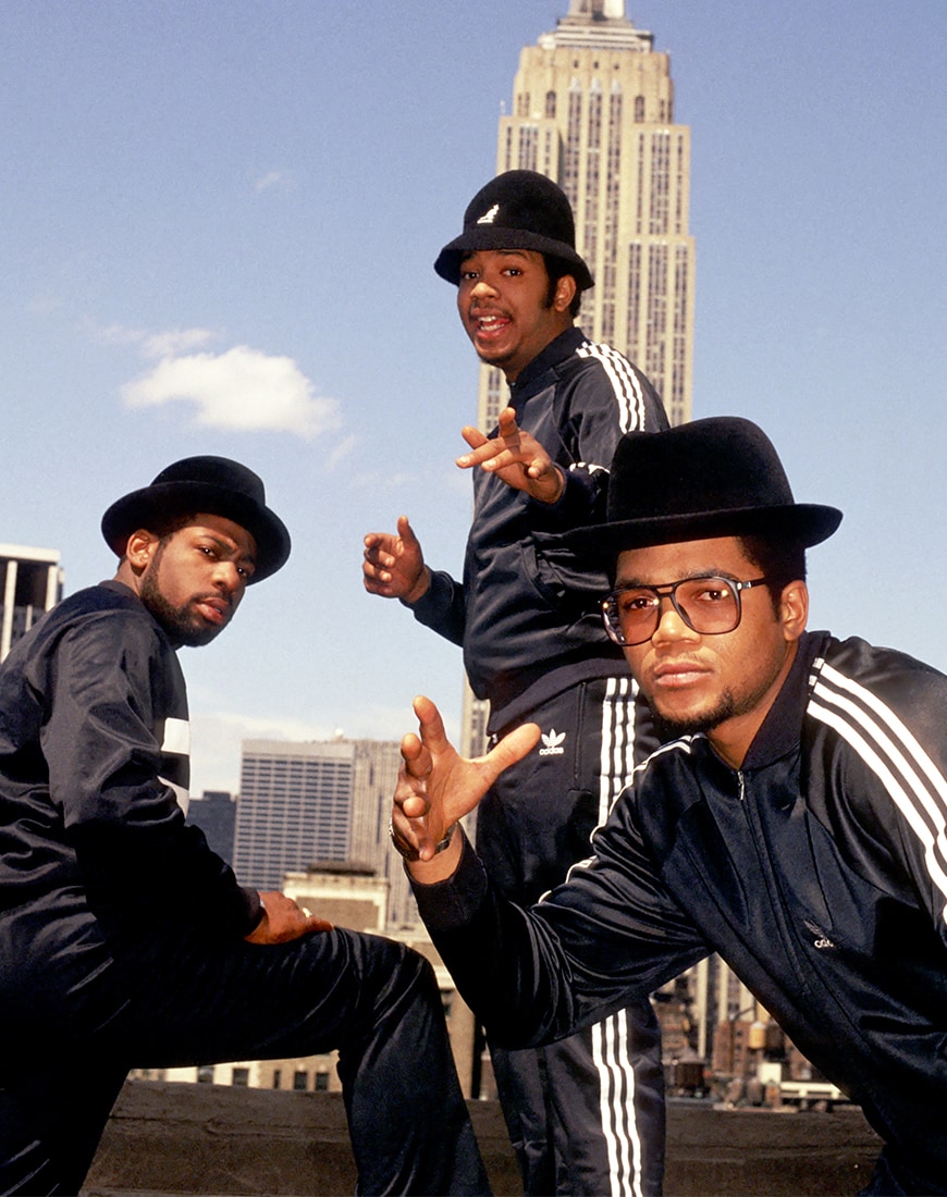 Run DMC in 1985 wearing Adidas tracksuits