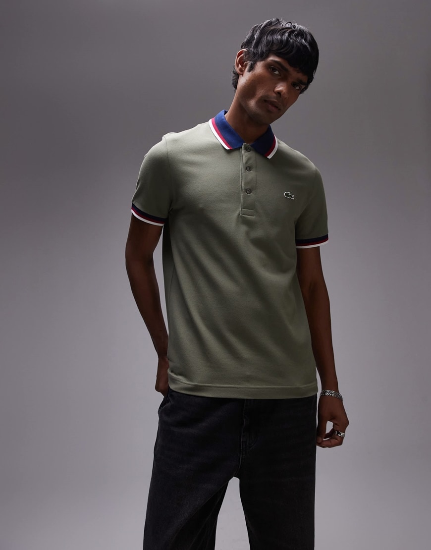 Lacoste tipped polo shirt in khaki green | ASOS Style Feed