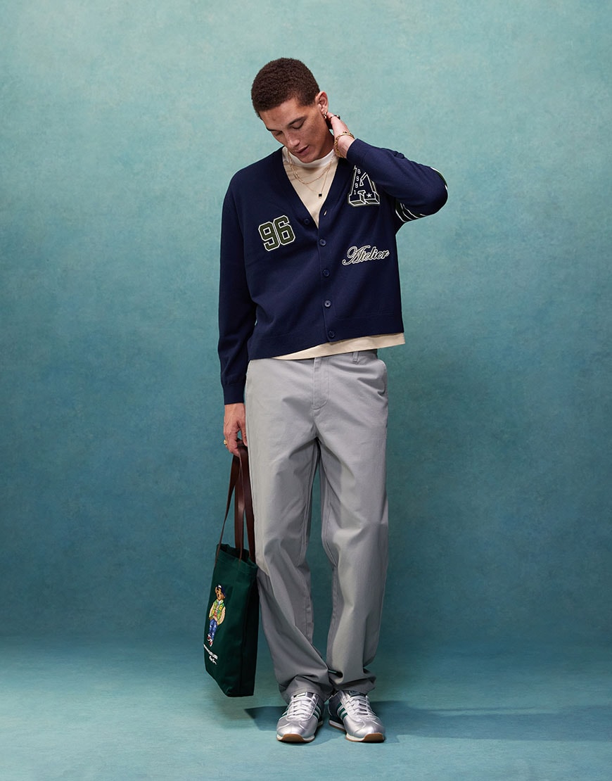 Model wearing logo cardigan and jeans | ASOS Style Feed