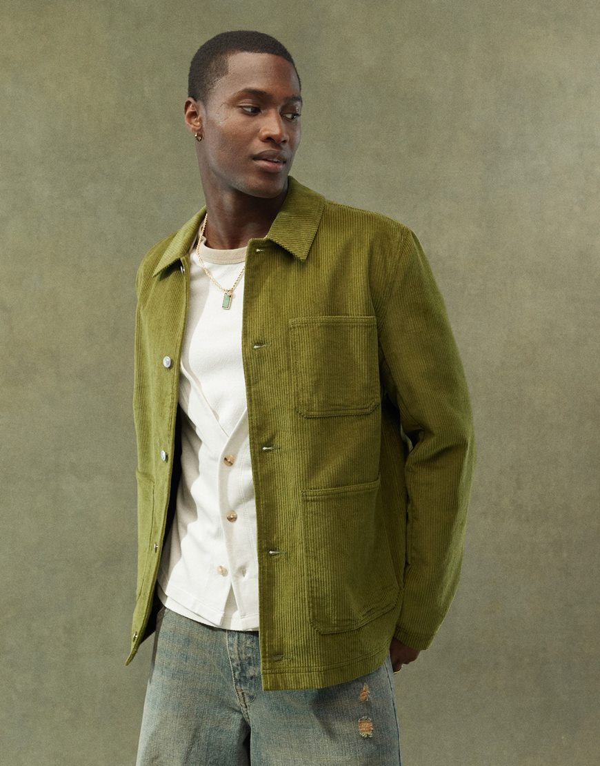 ASOS DESIGN corduroy worker jacket in green | ASOS Style