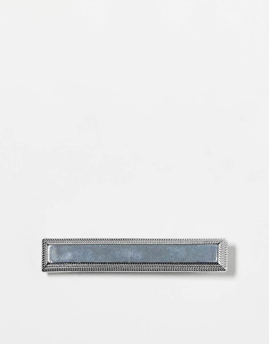ASOS DESIGN tie bar with edge detail in silver tone