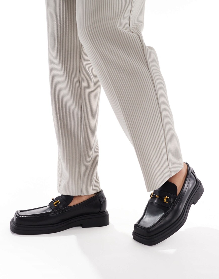 Black square-toe loafers