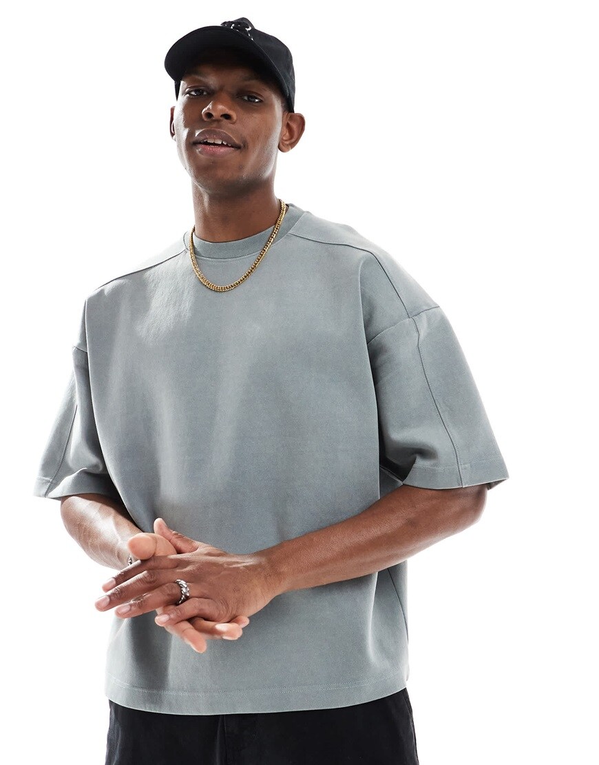 Pull&Bear heavy weight T-shirt in gray heather