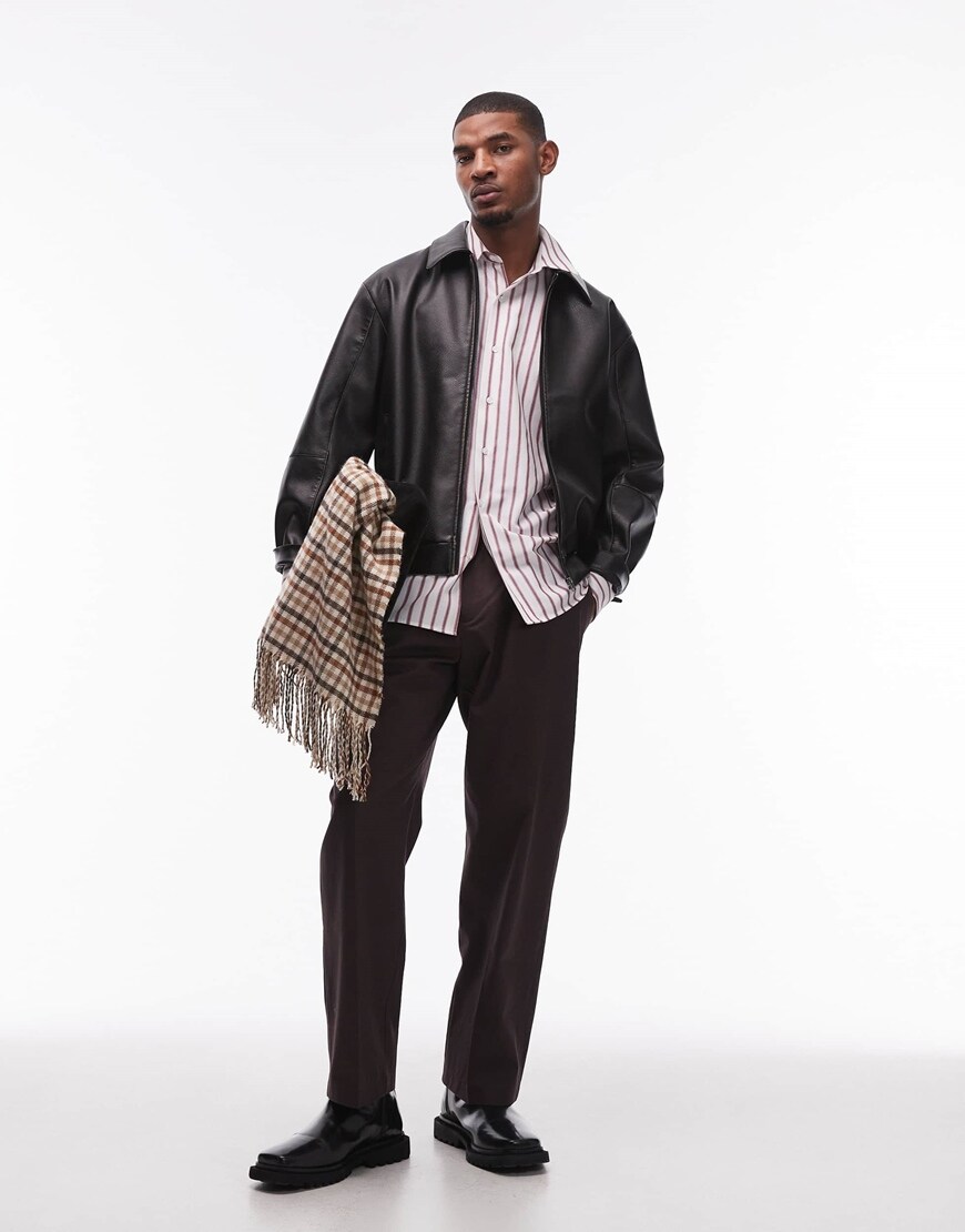 Topman smart cotton wide leg pants in brown