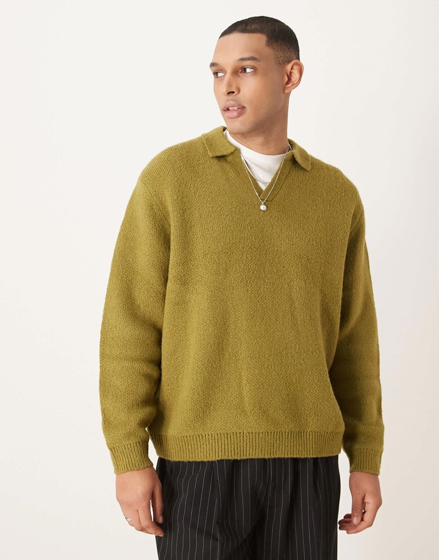 Model wearing green knit jumper