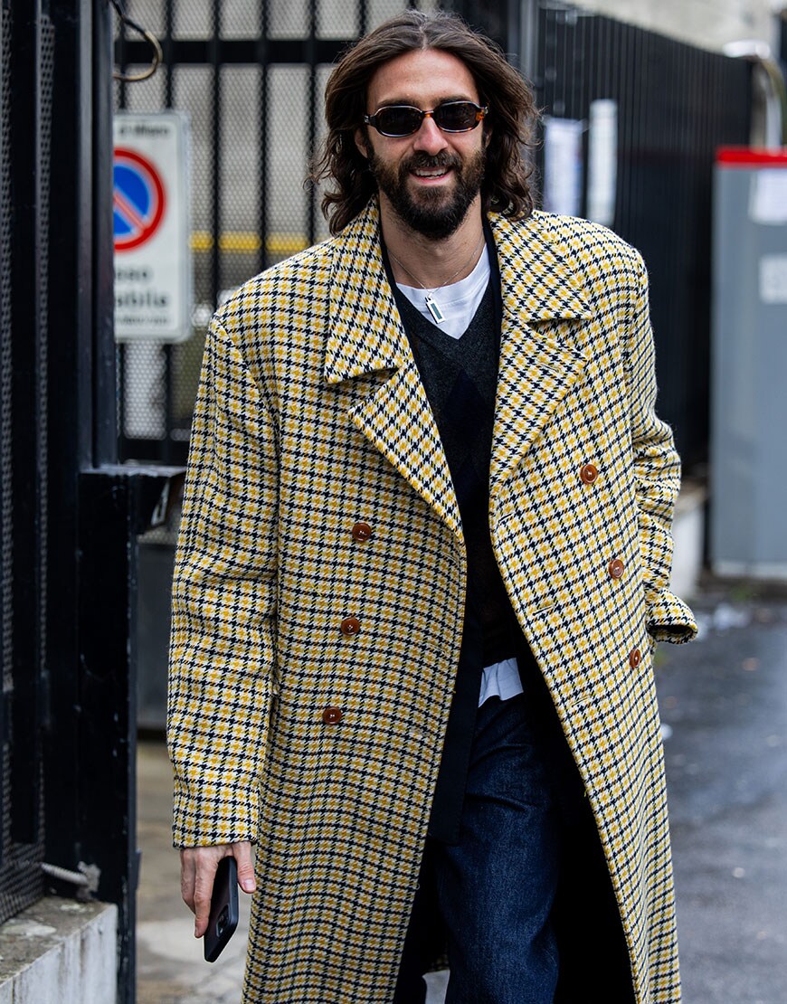 Man Wearing Checked Coat