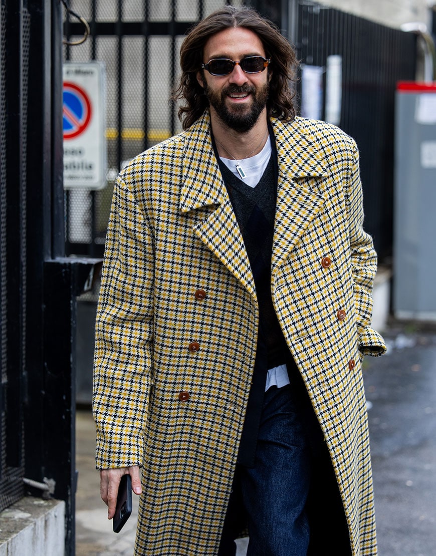 Man Wearing Checked Coat