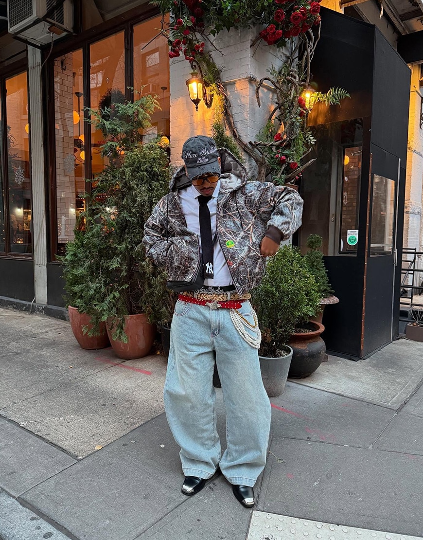 @dj_laflare wearing a black NY tie with a printed jacket | ASOS Style Feed