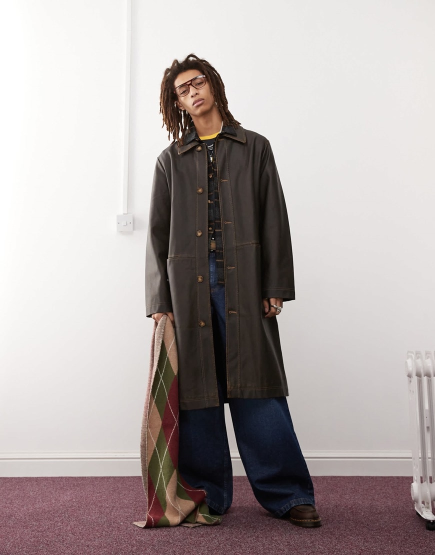 Model wearing brown leather jacket | ASOS Style Feed