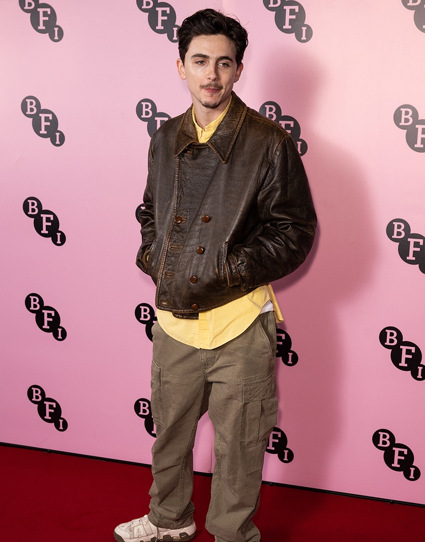 Timothée Chalamet wearing an oversized green jacket