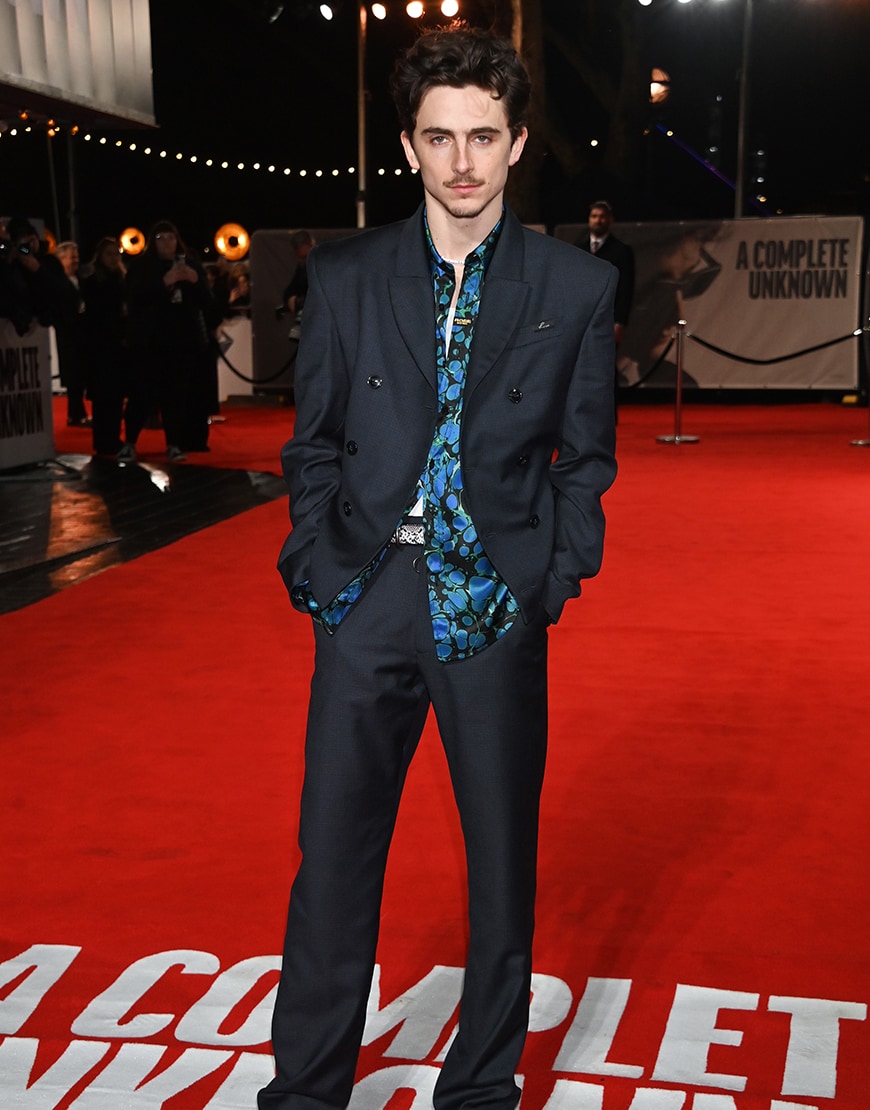 Timothée Chalamet wearing a navy suit