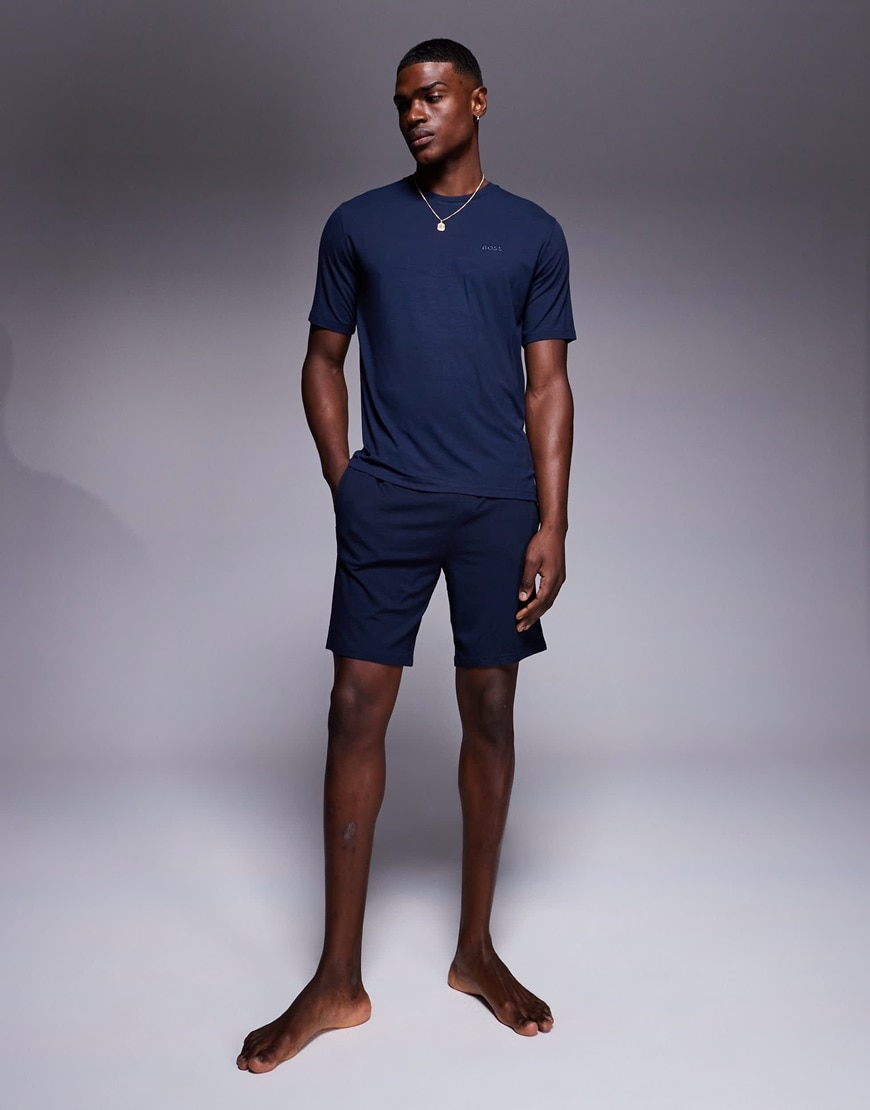 Model wearing a blue BOSS set