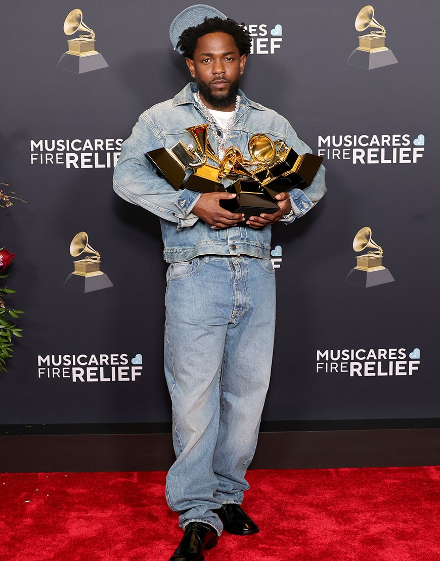 Kendrick Lamar in denim co-ord at Grammys | ASOS Style Feed