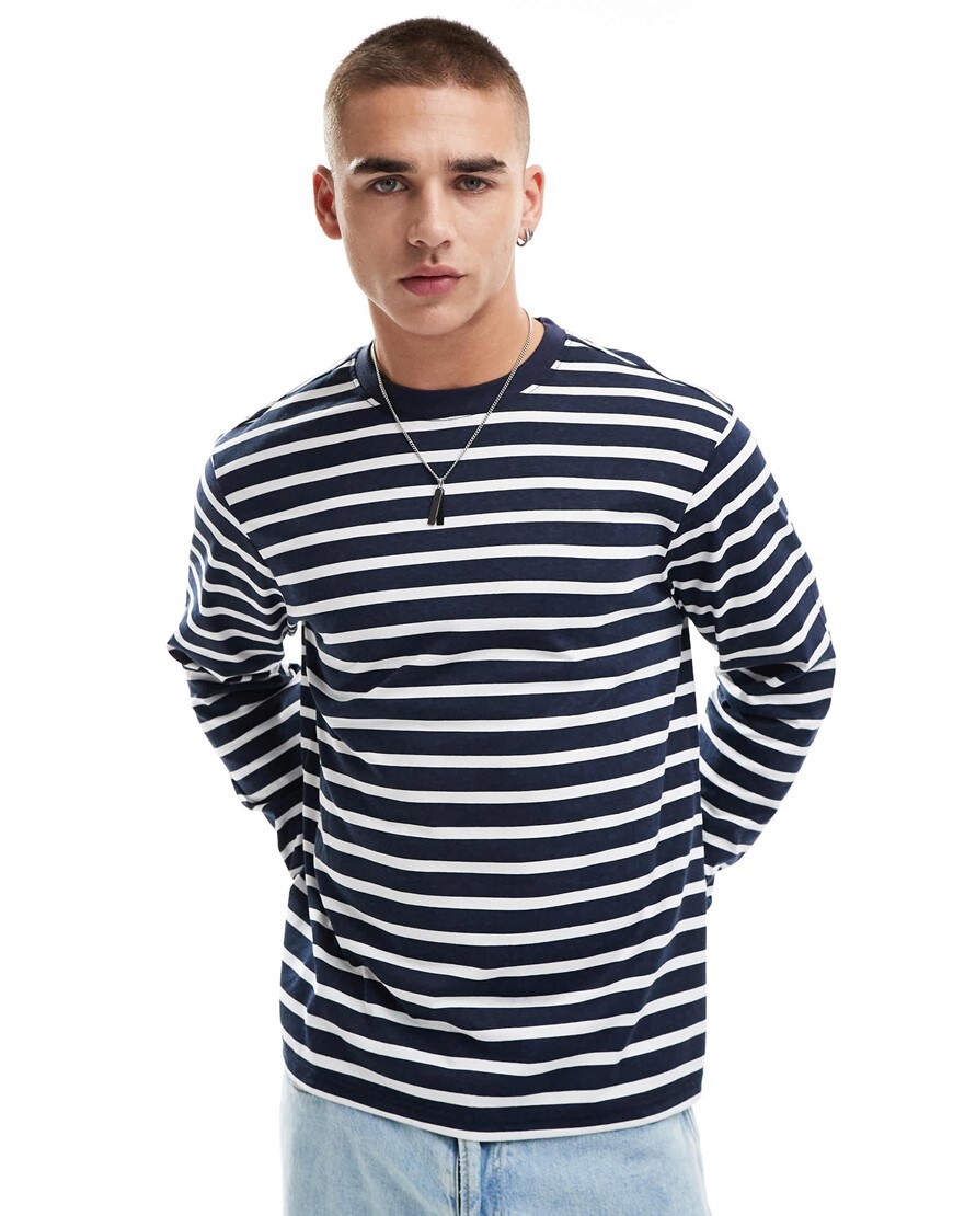 Another Influence relaxed fit striped t-shirt in navy
