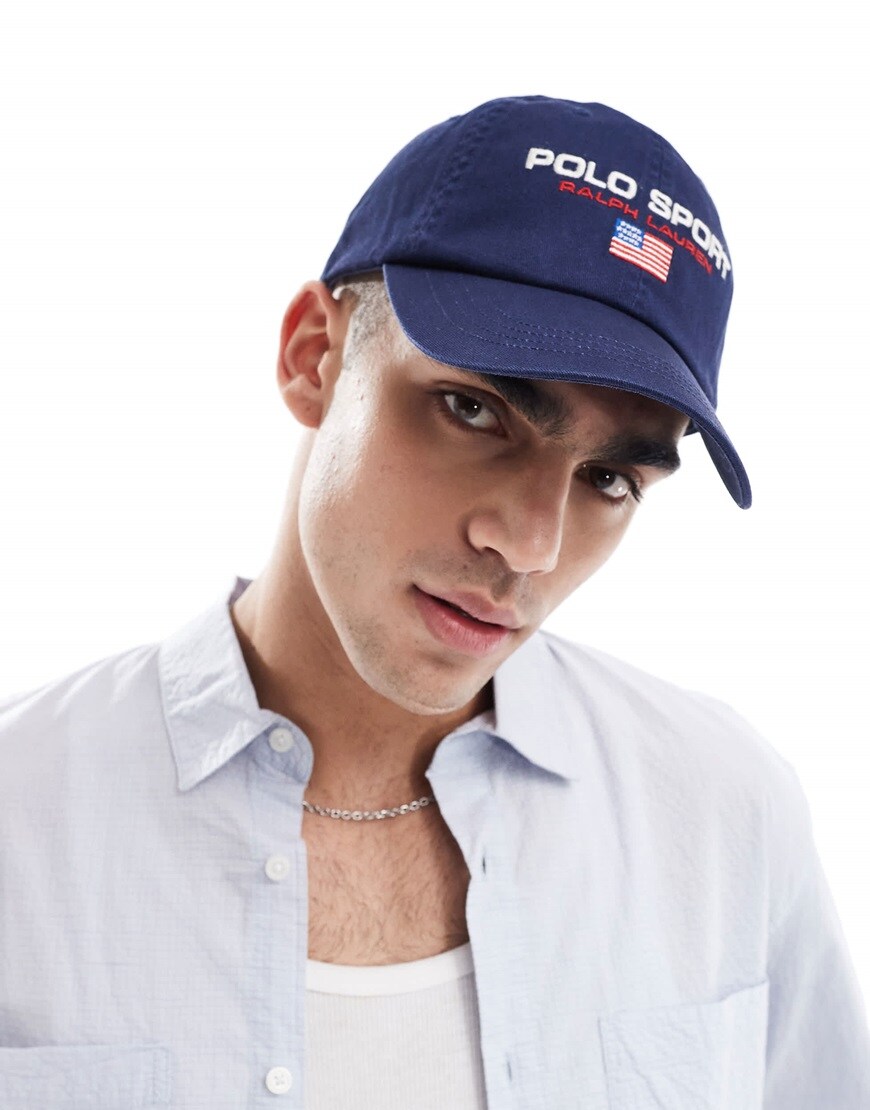Polo Ralph Lauren Sport capsule flag logo twill baseball cap in navy