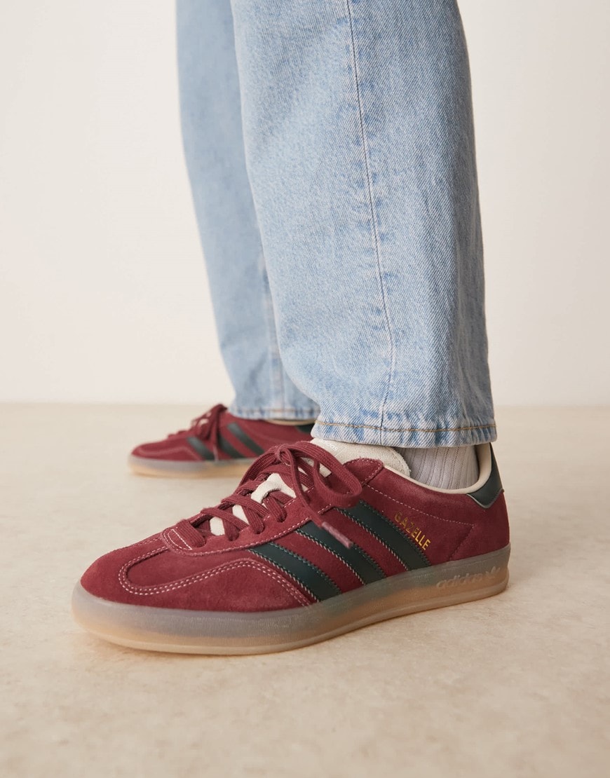 adidas Originals Gazelle indoor sneakers in burgundy and green