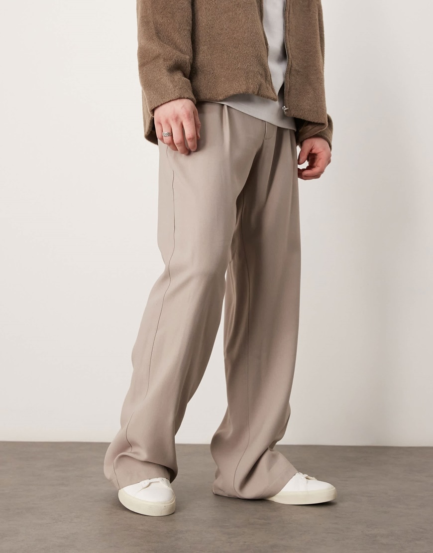 ASOS DESIGN wide flare smart trousers with pleat in beige | ASOS Style Feed